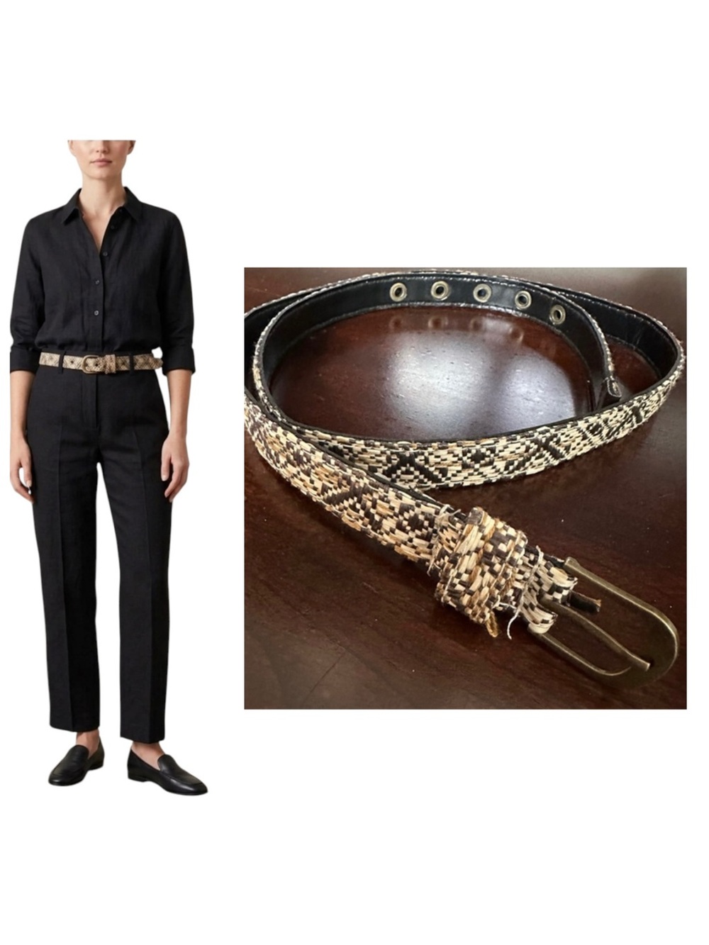 Woven Look Cream Brown Neutral Skinny Vegan Leather Belt Size S/M 1”x41” Rustic